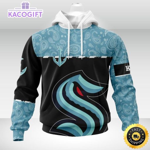 personalized nhl seattle kraken hoodie specialized hockey with paisley unisex 3d hoodie