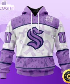 personalized nhl seattle kraken special lavender hockey fights cancer all over print unisex 3d hoodie