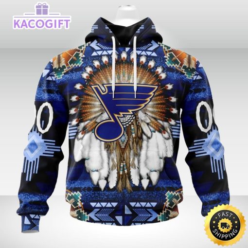 personalized nhl st louis blues hoodie special native hat costume design 3d unisex hoodie