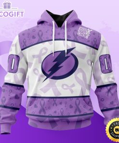 personalized nhl tampa bay lightning special lavender hockey fights cancer all over print unisex 3d hoodie