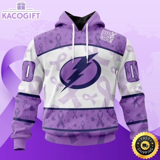 personalized nhl tampa bay lightning special lavender hockey fights cancer all over print unisex 3d hoodie