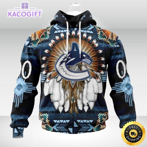 personalized nhl vancouver canucks hoodie special native hat costume design 3d unisex hoodie