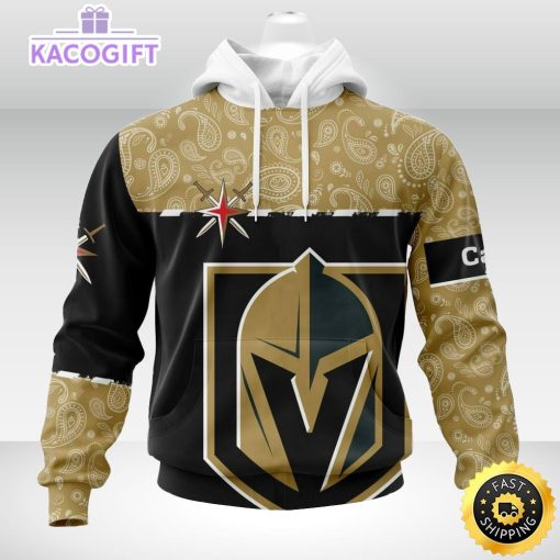 personalized nhl vegas golden knights hoodie specialized hockey with paisley unisex 3d hoodie