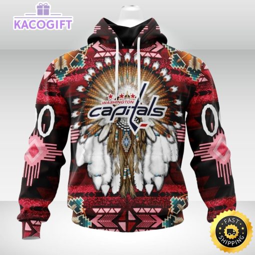 personalized nhl washington capitals hoodie special native hat costume design 3d unisex hoodie