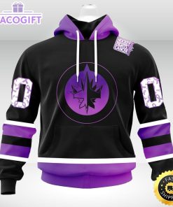 personalized nhl winnipeg jets hoodie special black hockey fights cancer unisex hoodie