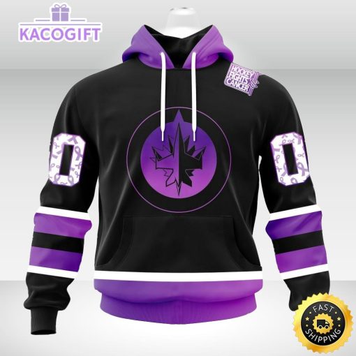 personalized nhl winnipeg jets hoodie special black hockey fights cancer unisex hoodie