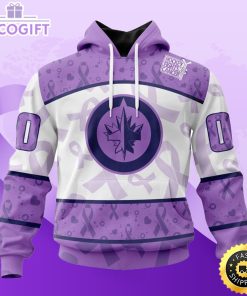 personalized nhl winnipeg jets special lavender hockey fights cancer all over print unisex 3d hoodie