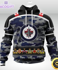 personalized nhl winnipeg jets with camo team color and military force logo all over print 3d unisex hoodie