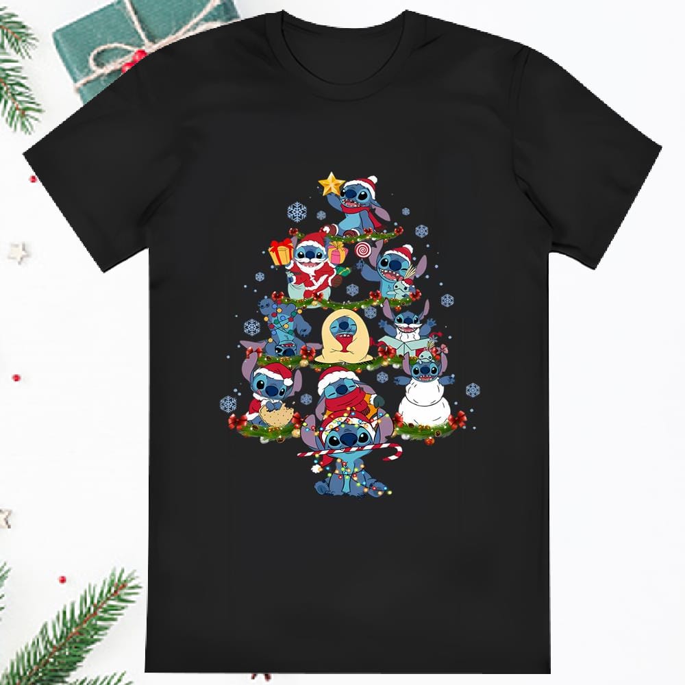 Jolly Santa Stitch Adorns the Christmas Tree T-Shirt