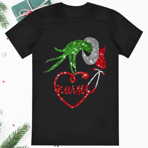 Grinch Hand Holding Nurse Christmas Shirt