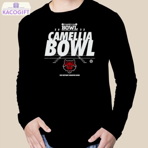 arkansas state red wolves camellia bowl montgomery alabama 2023 logo t shirt 3