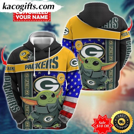 personalized nfl green bay packers hoodie baby yoda unisex hoodie