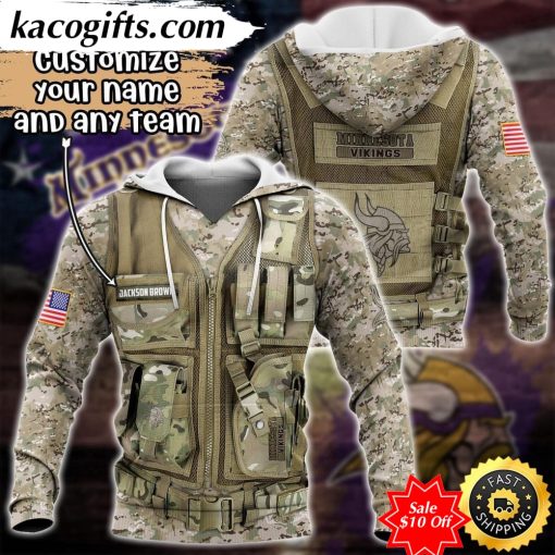 personalized nfl minnesota vikings hoodie camo military hoodie