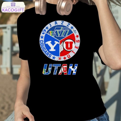 utah sports teams utah jazz utah utes and cougars shirt 2